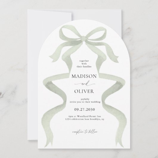 Invitation Elegant Sage Green Bow Monogram Arch Wedding (Devant)