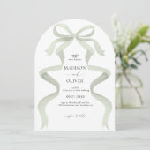 Invitation Elegant Sage Green Bow Monogram Arch Wedding (Debout devant)