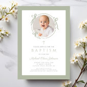 Invitation Elegant Sage Green Bow Photo Baptism