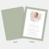 Invitation Elegant Sage Green Bow Photo Baptism