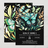 Invitation Elégant Sage Green Butterfly Anniversaire (Devant / Derrière)