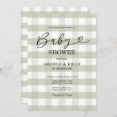 Invitation Elégant Sage Green Classic En vichy Baby shower (Devant / Derrière)