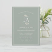 Invitation Élégant Sage Green Classic Initiales Mariage (Debout devant)