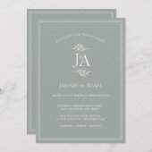 Invitation Élégant Sage Green Classic Initiales Mariage (Devant / Derrière)