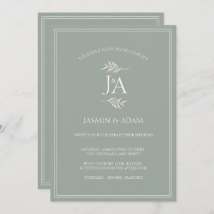 Invitation Élégant Sage Green Classic Initiales Mariage