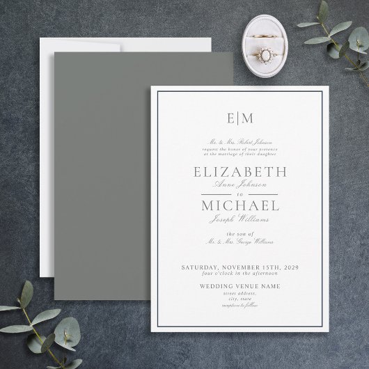 Invitation Élégant Sage Green Classic Script Mariage