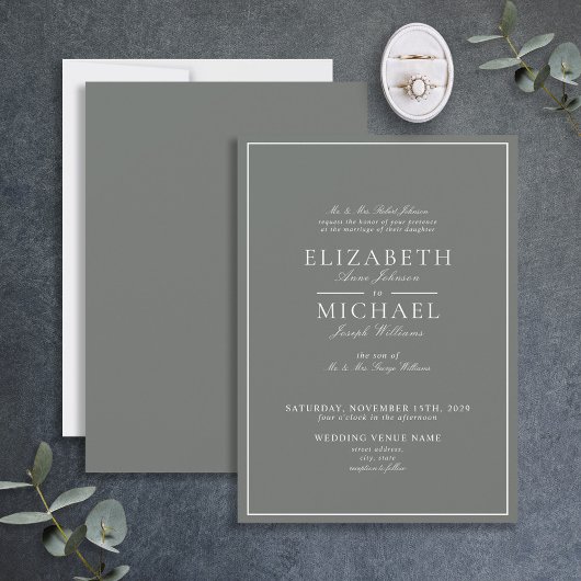Invitation Élégant Sage Green Classic Script Mariage
