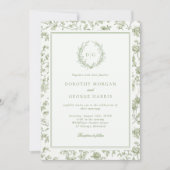 Invitation Elégant Sage Green Crest Chinoiserie Mariage (Devant)
