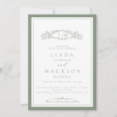 Invitation Élégant Sage Green Crest Monogram Mariage (Devant)