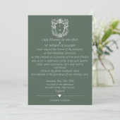 Invitation Élégant Sage Green Crest Monogram Mariage (Debout devant)