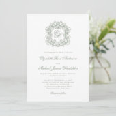 Invitation Elegant Sage Green Crest Monogram Wedding (Debout devant)