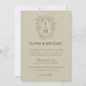 Invitation Elegant Sage Green Crest Monogram Wedding (Devant)