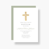 Invitation Élégant Sage Green Croix religieuse Baptême