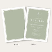Invitation Elegant Sage Green Cross Baby Boy Baptism