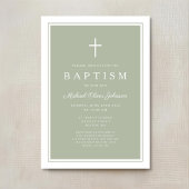 Invitation Elegant Sage Green Cross Baby Boy Baptism