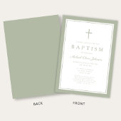 Invitation Elegant Sage Green Cross Boy Baptism