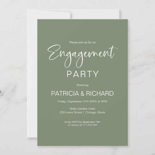 Invitation Elegant Sage Green Engagement Party (Devant)