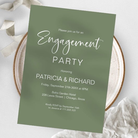 Invitation Elegant Sage Green Engagement Party