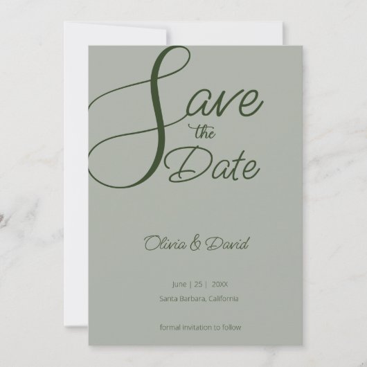 Invitation Élégant Sage Green Enregistrer la date (Devant)