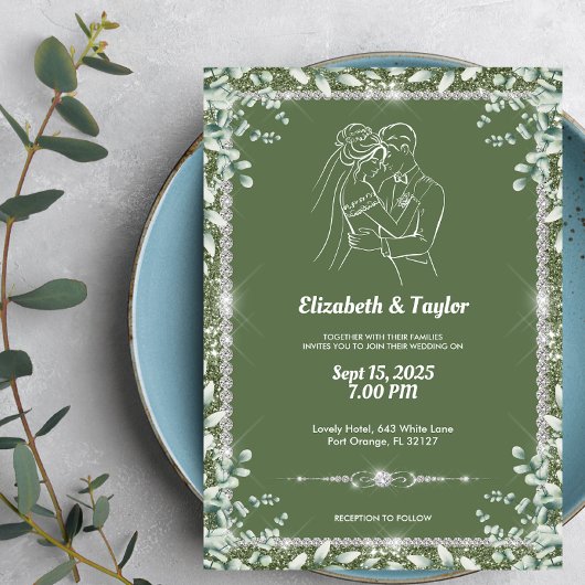 Invitation Elégant Sage Green Eucalyptus Mariage Parties scin