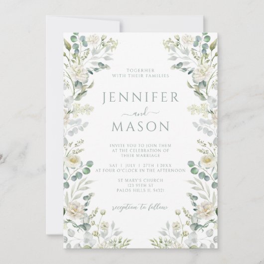 Invitation Elégant Sage Green Eucalyptus Rose Mariage Floral (Devant)