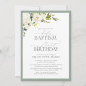 Invitation Elégant Sage Green Floral Baptême 1er anniversaire (Devant)