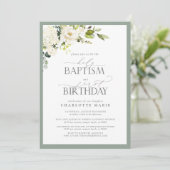Invitation Elégant Sage Green Floral Baptême 1er anniversaire (Debout devant)