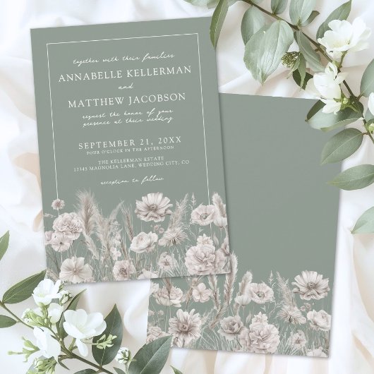 Invitation Elegant Sage Green Floral Boho Wedding