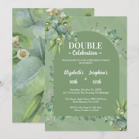 Invitation Elégant Sage Green Floral Double joint Anniversair (Devant / Derrière)