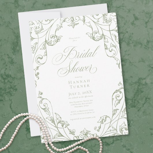 Invitation Elegant Sage Green Floral Frame Bridal Shower