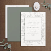 Invitation Élégant Sage Green Floral Line Mariage