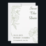 Invitation Elegant Sage Green Floral Save the Date Card<br><div class="desc">Celebrate your special day with this elegant sage green floral Save the Date card. Designed with a minimal botanical border, soft floral line art, and a timeless layout, this card is perfect for couples looking for a romantic, classy, and modern wedding announcement. This customizable wedding card is ideal for: Save...</div>