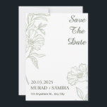 Invitation Elegant Sage Green Floral Save the Date Card<br><div class="desc">Celebrate your special day with this elegant sage green floral Save the Date card. Designed with a minimal botanical border, soft floral line art, and a timeless layout, this card is perfect for couples looking for a romantic, classy, and modern wedding announcement. This customizable wedding card is ideal for: Save...</div>