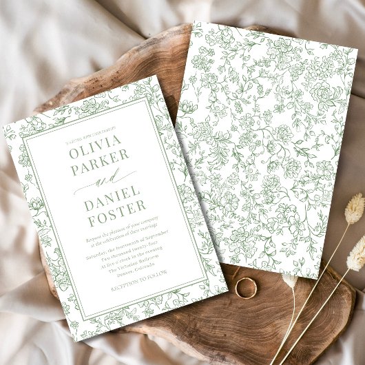 Invitation Elegant Sage Green French Floral Toile