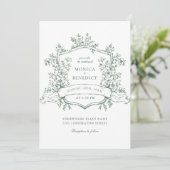 Invitation Elégant Sage Green French Garden Wedding Code QR (Debout devant)