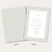 Invitation Elegant Sage Green Gingham Girl First Communion