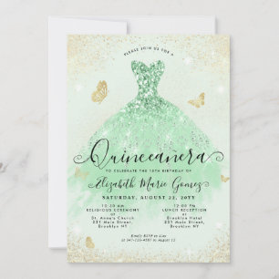 Invitation Elégant Sage Green Gold Parties scintillant Gown Q