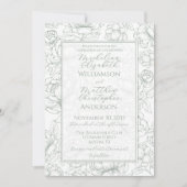 Invitation Elegant Sage Green Hand-Drawn Floral Wedding  (Devant)