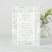 Invitation Elegant Sage Green Hand-Drawn Floral Wedding  Invi (Debout devant)