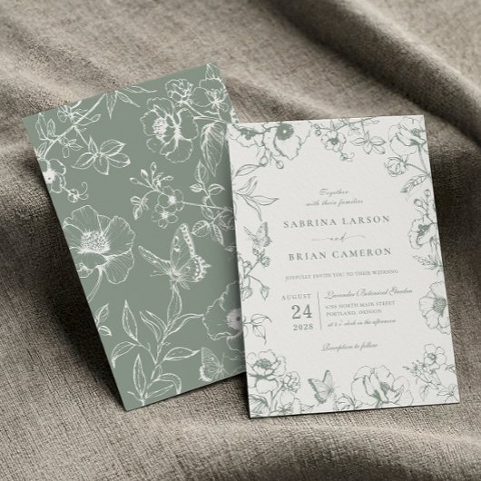 Invitation Elégant Sage Green Jardin Floral Mariage