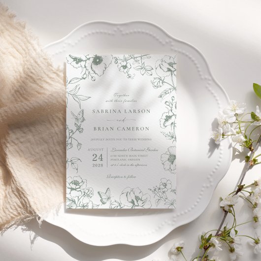 Invitation Elégant Sage Green Jardin Floral Mariage