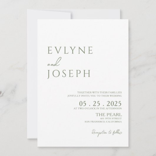 Invitation Elégant Sage Green Minimalist Boho Mariage tendanc (Devant)