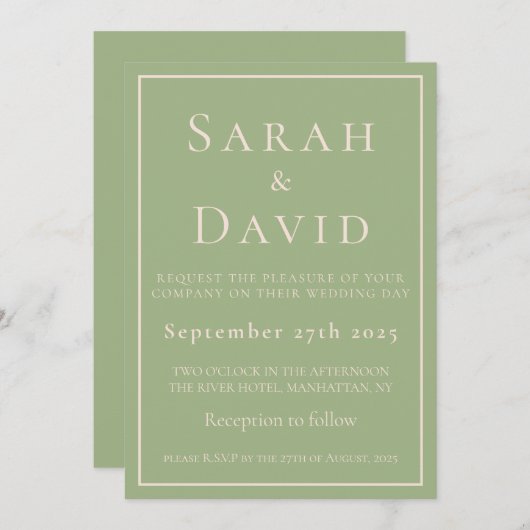 Invitation Elegant Sage Green Minimalist Modern (Devant / Derrière)