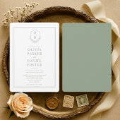Invitation Elegant Sage Green Monogram Crest Wedding