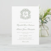 Invitation Elegant Sage Green Monogram Crest Wedding (Debout devant)