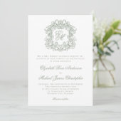 Invitation Elegant Sage Green Monogram Wedding Crest (Debout devant)