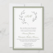 Invitation Élégant Sage Green Monogramme Mariage feuille dans (Devant)