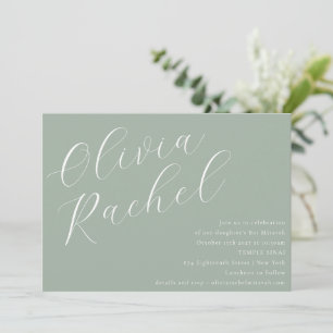 Invitation Élégant Sage Green Nom du script Bat mitzvah minim