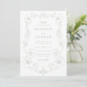 Invitation Elegant Sage Green Ornate Floral Frame Wedding (Debout devant)