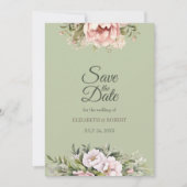Invitation Elegant Sage Green Peony Floral Save the Date Card (Devant)